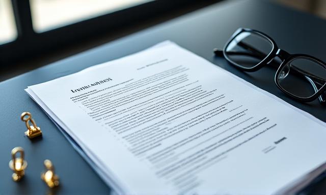 Modern legal document with highlighted clauses and gold paperclips