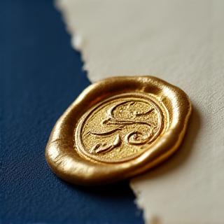 A wax seal with the Scribe and Seal insignia on a document